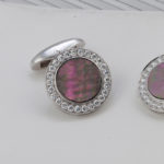 Round Black Mother of Pearl & Diamond Cuff Links
