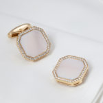 Yellow Gold White Mother of Pearl and Diamond Cuff Links