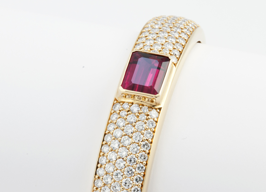 Yellow Gold Pavé Diamond And Rubellite Bangle Bracelet | Haydon & Company