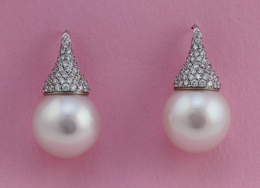 White Gold Diamond and South Sea Pearl Earrings