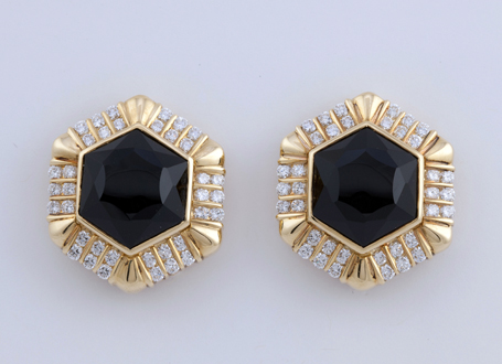 Yellow Gold Diamond and Black Onyx Earrings