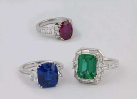 Ruby and Diamond Ring with Emerald Accents. Sapphire and Diamond Ring. Emerald and Diamond Ring.
