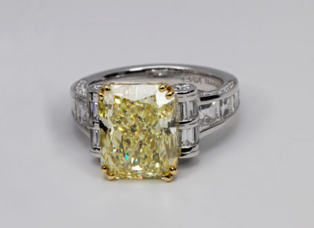 Platinum and Yellow Gold Natural Fancy Yellow and Colorless Diamond Ring