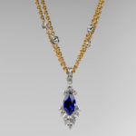 Platinum Tanzanite & Diamond Pendant on a Yellow Gold & Platinum Diamond Station Necklace
