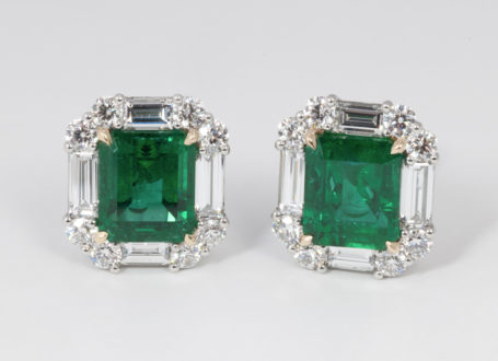 Platinum and Gold Emerald and Diamond Earrings