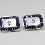 Diamond Cuff Links with Blue Sapphire & White Mother of Pearl