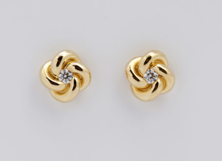 Yellow Gold Knot Design Diamond Earrings