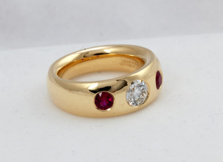Yellow Gold Diamond and Burma Ruby Ring