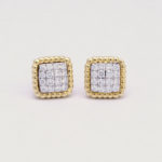 Yellow and White Gold Cushion Shape Diamond Earrings