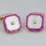 Pink Sapphire, 18K Rose Gold & Diamond Cuff Links