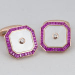 Rose Gold Pink Sapphire, Mother of Pearl, and Diamond Cuff Links