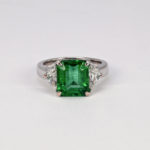Three Stone Emerald and Diamond Ring in 18K White Gold