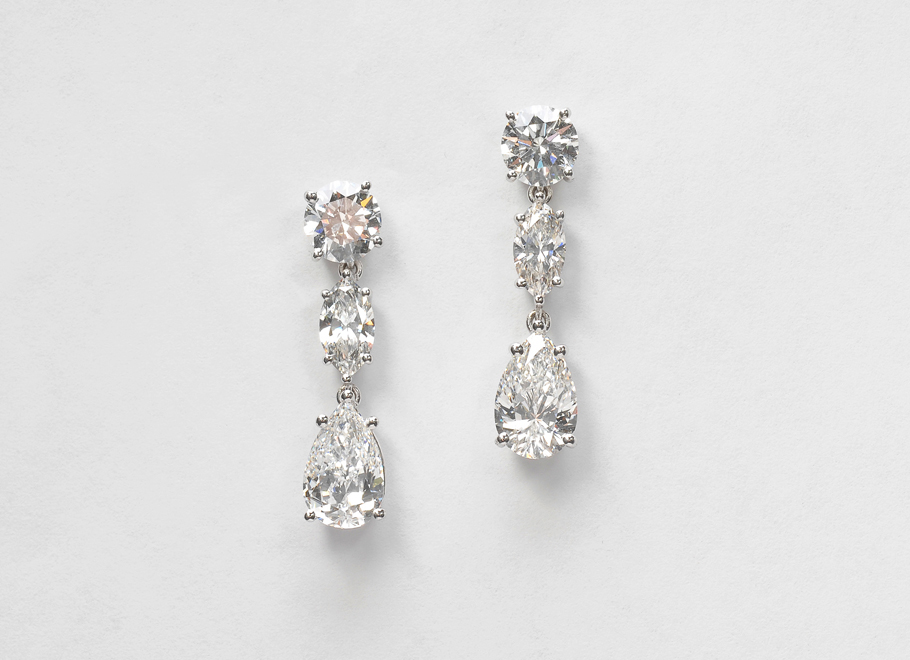 White Gold Diamond Drop Earrings with Marquise & Pear Shape Diamonds