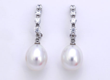 Platinum Diamond and White South Sea Pearl Earrings