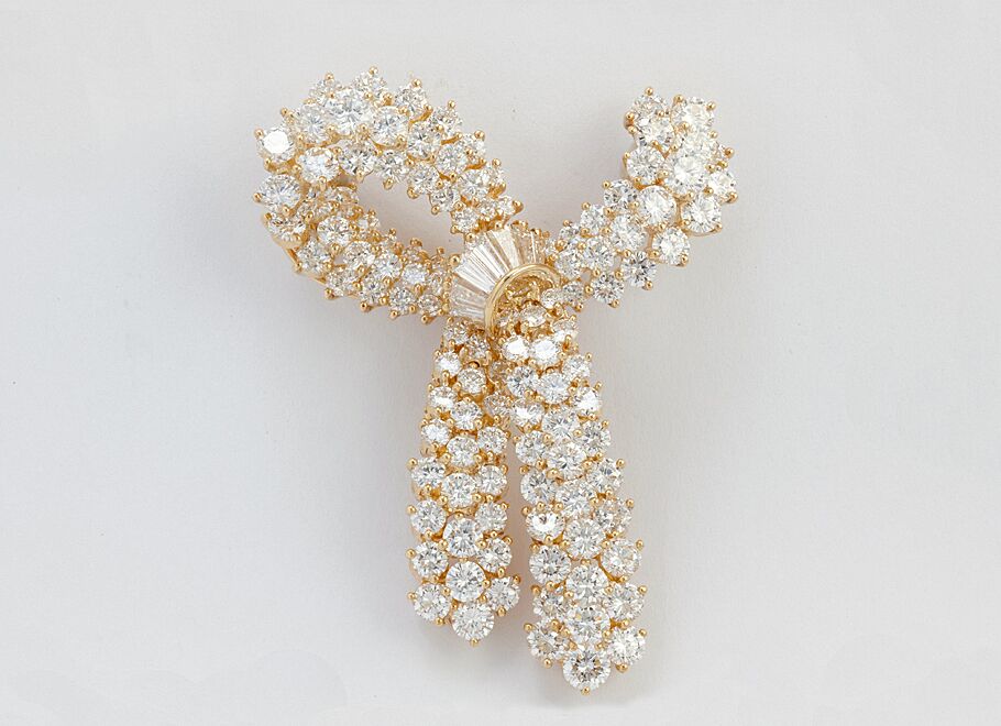 Yellow Gold Important Diamond Bow Brooch