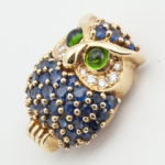 Owl Brooch with Diamonds & Blue Sapphires