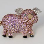 Piglet Brooch Made with Yellow Gold & Platinum