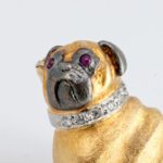 Pug Dog Brooch with Diamond Collar, Ruby Eyes, and Gold