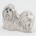 Shih Tzu Dog Brooch Made with Blue Sapphires & White Gold