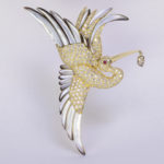 Stork Brooch with Diamonds, and Yellow Gold