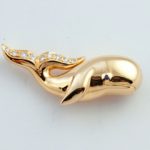 Yellow Gold Whale Brooch with Diamond Tail and Blue Sapphire Eye