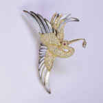 Stork Brooch with Diamond, Mother of Pearl & Ruby