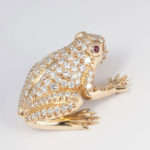 Yellow Gold Pavé Diamond Frog Brooch with Ruby Eyes