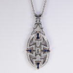 Platinum and Rose Gold Diamond and Blue Sapphire Necklace