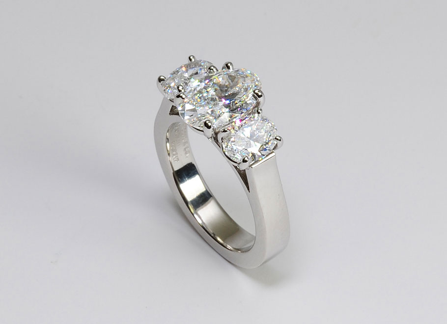 Platinum Three Oval Shape Diamond Ring