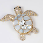 Sea Turtle Brooch Made With Diamonds & Blue Sapphires
