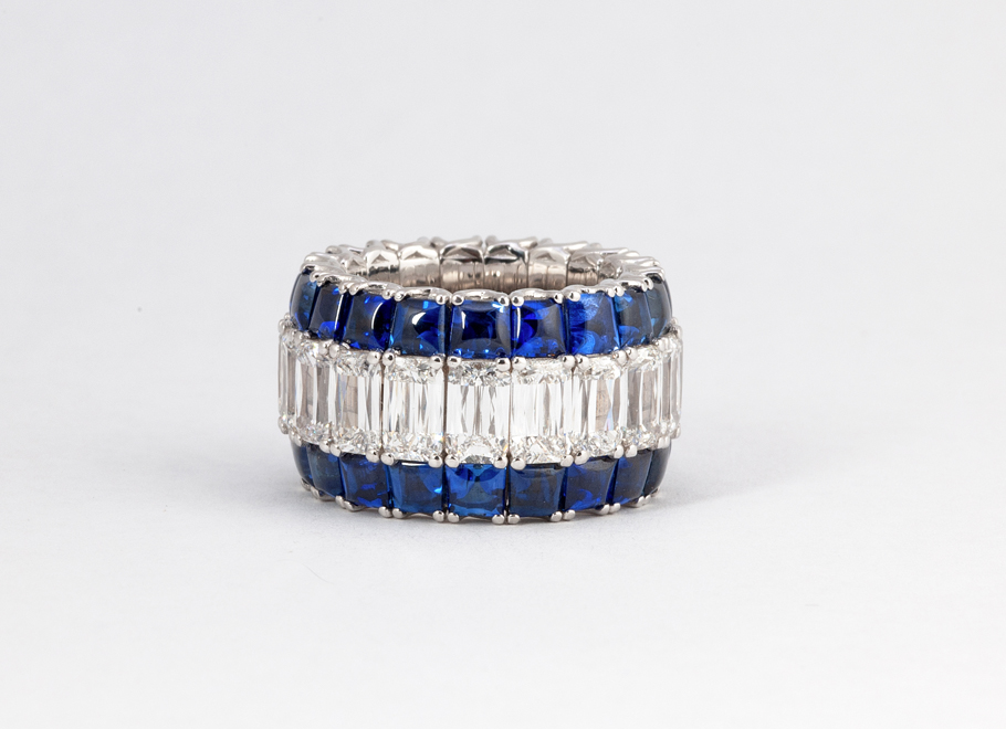 White Gold Blue Sapphire and Diamond Xpandable™ Ring
