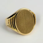 Yellow Gold Oval Shape Signet Rings with Decorated Shoulders