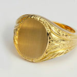 Yellow Gold Oval Shape Signet Rings with Decorated Shoulders