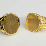 Yellow Gold Oval Shape Signet Rings with Decorated Shoulders