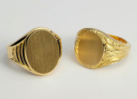 Yellow Gold Oval Shape Signet Rings with Decorated Shoulders