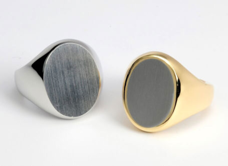 Platinum and Yellow Gold with Platinum Inlay Oval Shape Signet Rings