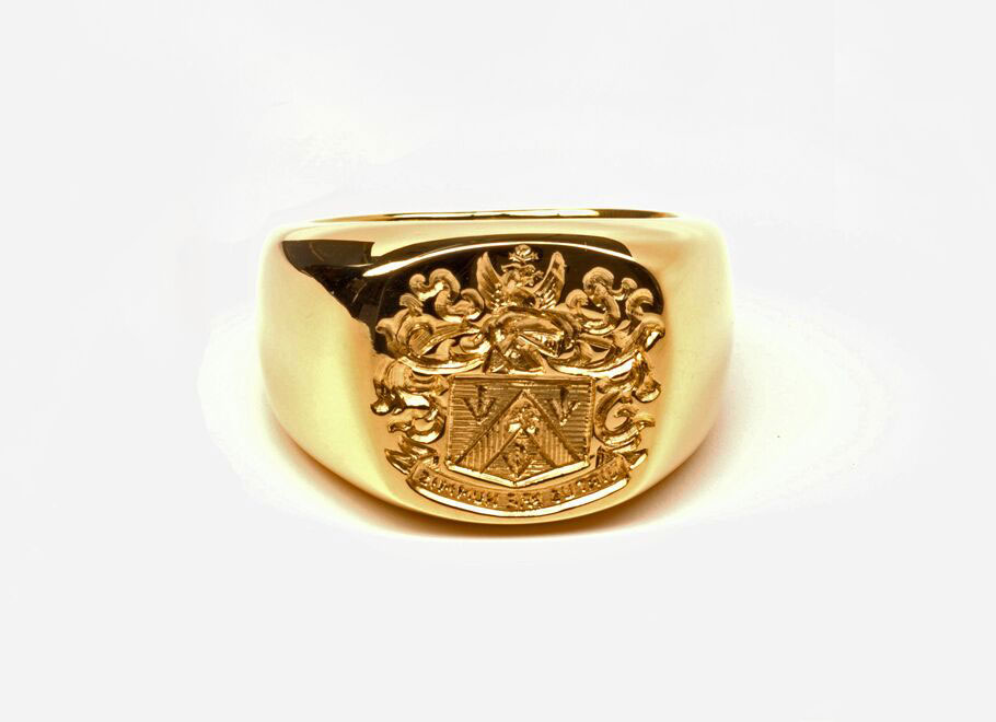 Yellow Gold Hand Engraved Cushion Shape Signet Ring
