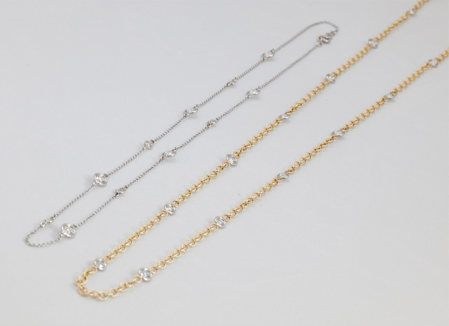Platinum & Yellow Gold Necklaces with Platinum Diamond Stations