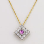 Platinum and Yellow Gold Pink Sapphire and Diamond Necklace