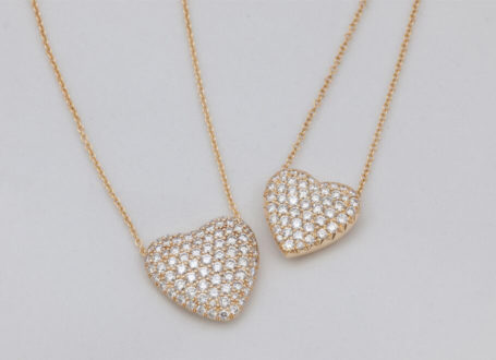 Yellow Gold Pavé Diamond Puffed Heart Necklaces