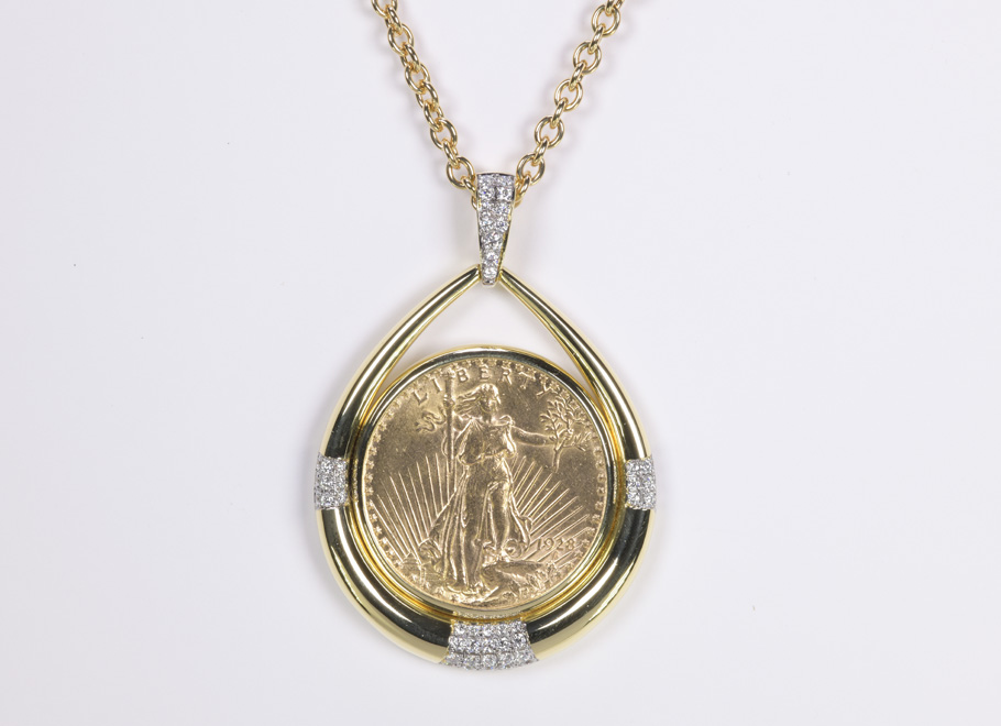 Yellow Gold US $20 Saint Gaudens Diamond Necklace