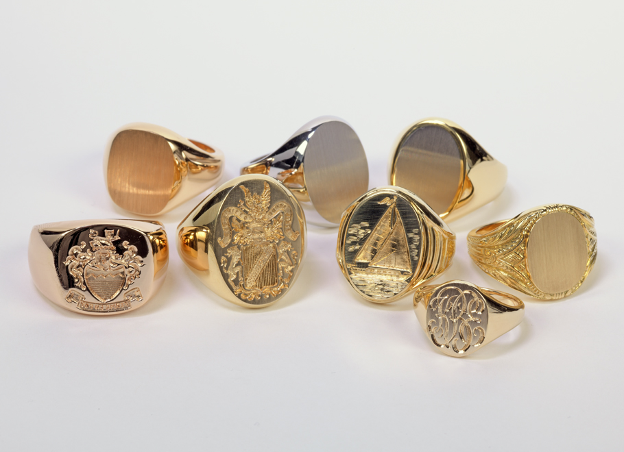 Yellow Gold, Rose Gold, and Platinum Signet Rings