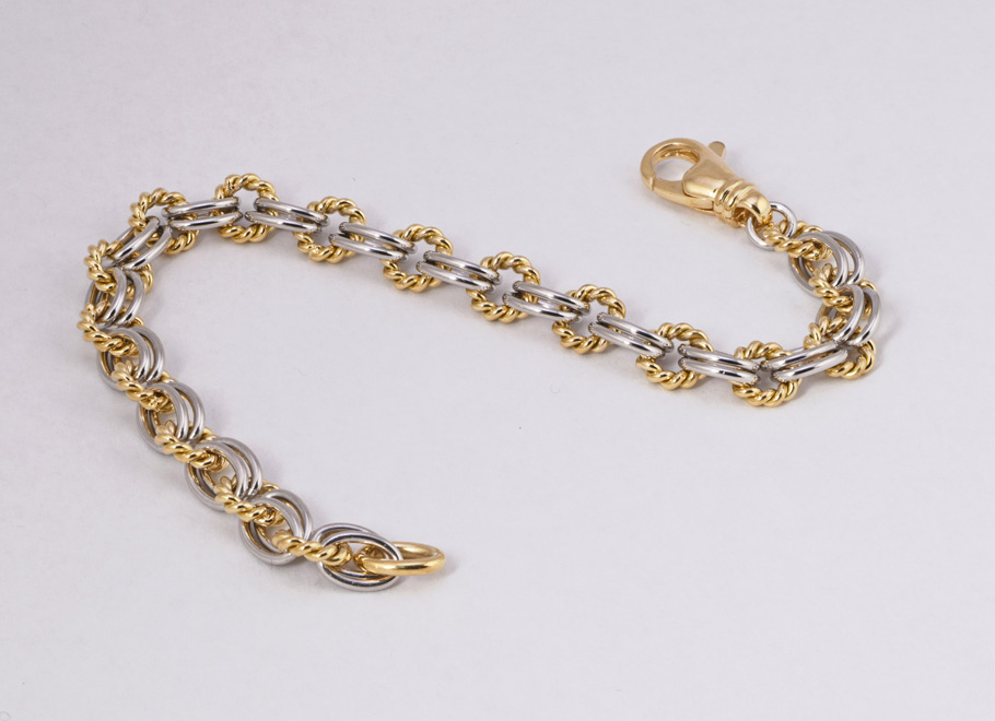 Platinum and Yellow Gold Handmade Oval and Twist Link Bracelet