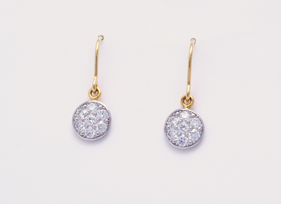 Platinum and Yellow Gold Diamond Cluster Drop Earrings