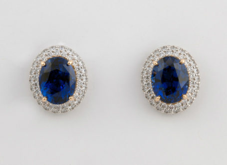 Platinum and Yellow Gold Blue Sapphire and Diamond Earrings
