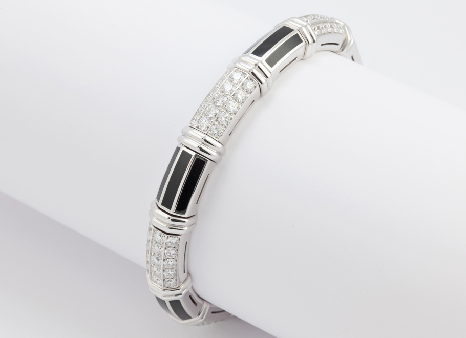 White Gold Black Onyx and Pavé Diamond Bracelet