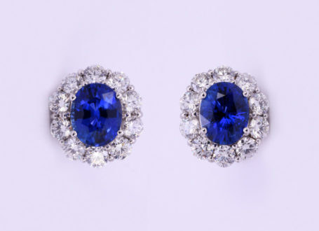 White Gold Blue Sapphire and Diamond Earrings