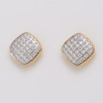Yellow and White Gold Cushion Shape Diamond Earrings