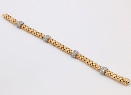 Yellow Gold Basketweave Bracelet with Diamonds