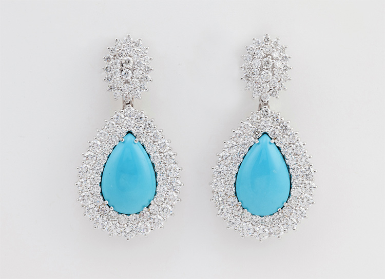 White Gold Diamond and Turquoise Earrings